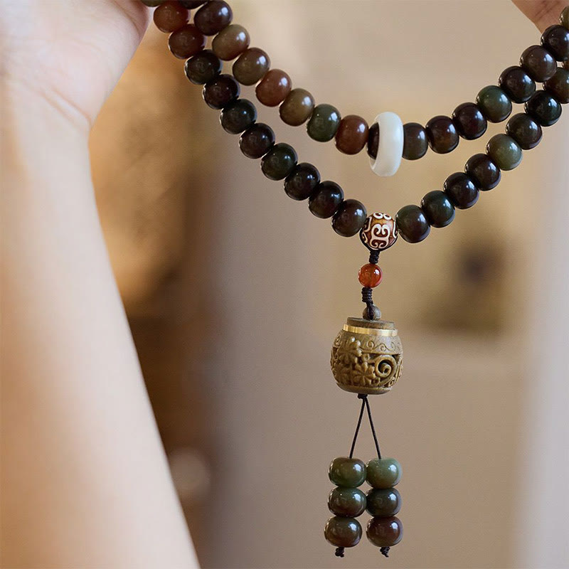Pulsera de 108 cuentas Mala de Buda, color Dunhuang, con semillas de Bodhi y cuentas Dzi, para protegerse de los malos espíritus.