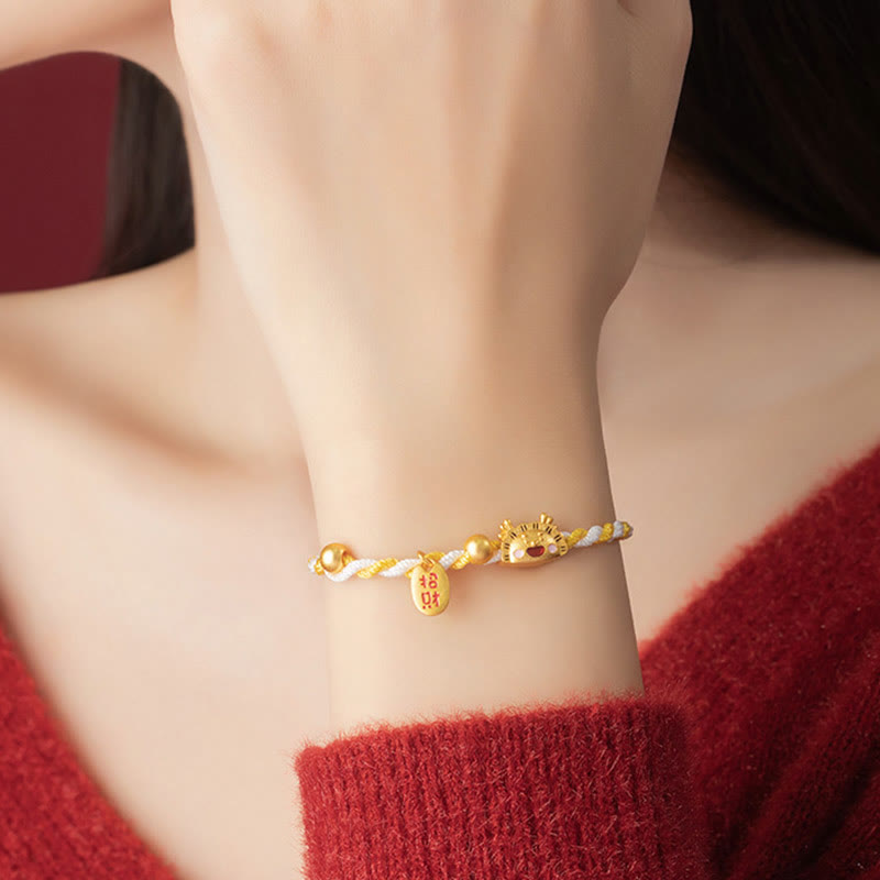 Buddha Stones 925 Sterling Silver Year Of The Dragon Dumpling Design Attract Fortune Luck Braided Bracelet