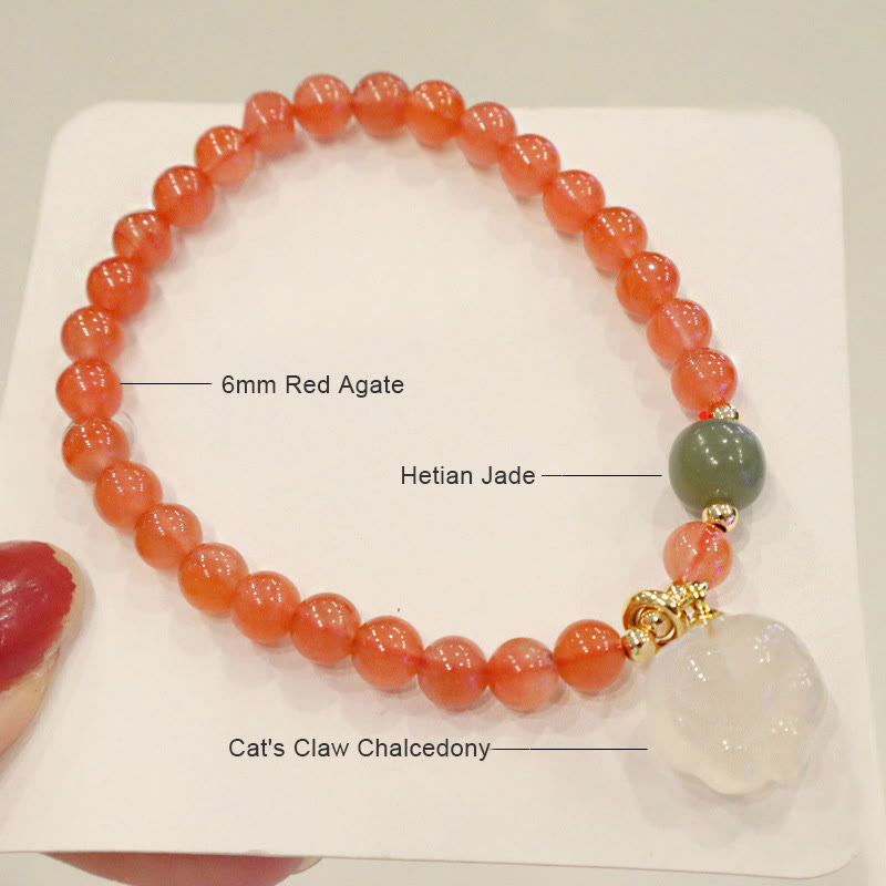 Pulsera de confianza con piedras de Buda, ágata roja, calcedonia y pata de gato de jade
