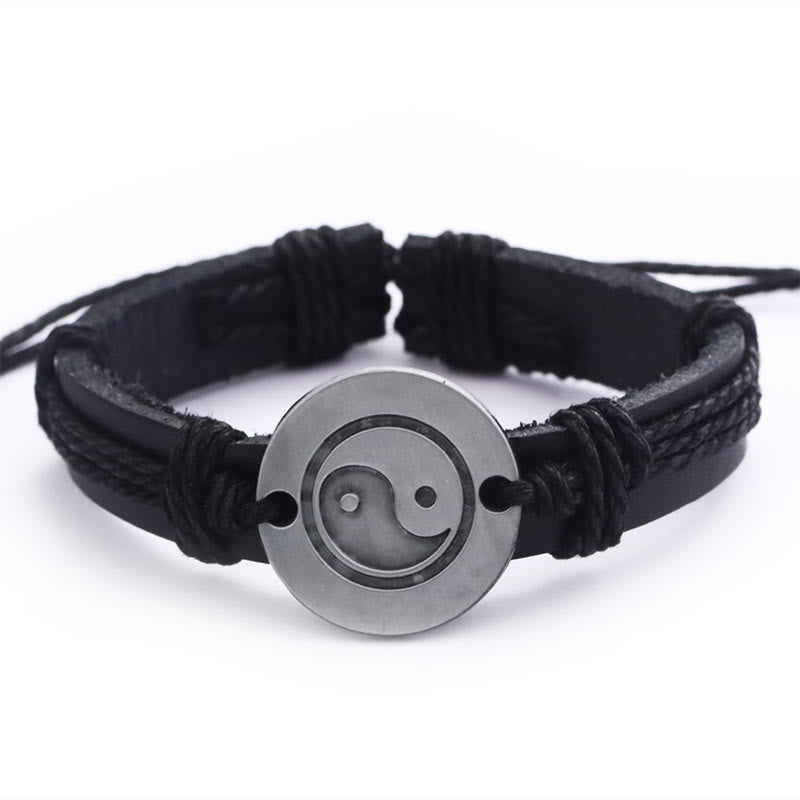 Buddha Stones Retro Yin Yang Leder Harmonie String Armband