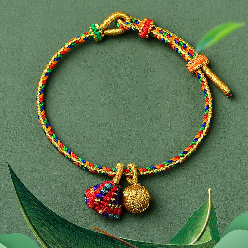 Buddha-Steine, buntes Seil, Glück, handgefertigt, Zongzi, goldene Kugel, Charm-Armband