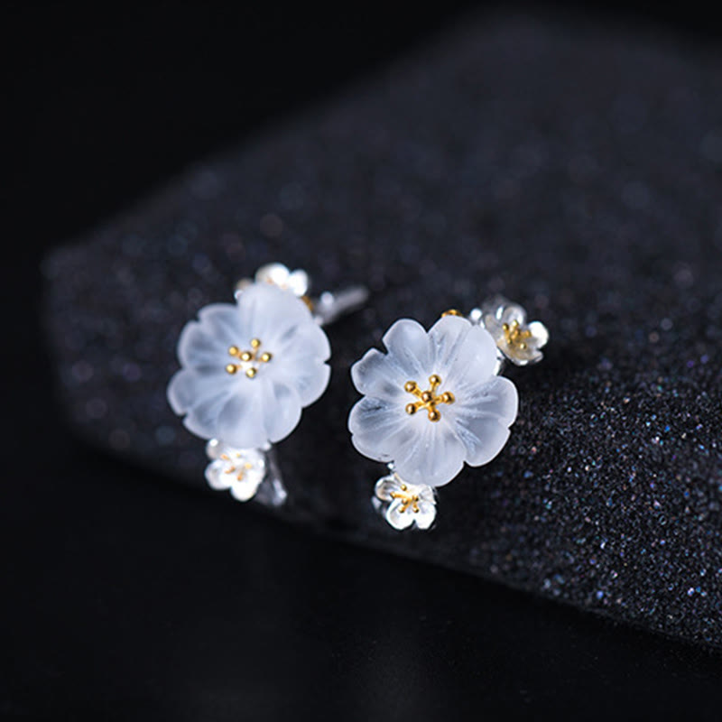 Pendientes de plata de ley 925 con piedras de Buda y flores de ciruelo bendecidas