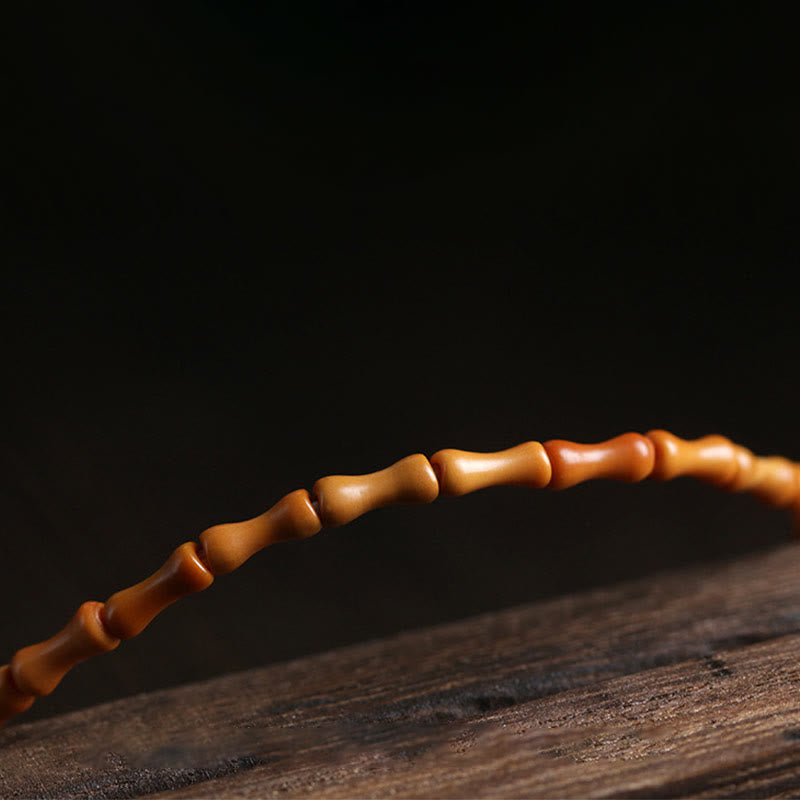 Pulsera de la suerte con diseño de bambú y aventurina verde hueso de oliva natural de Buddha Stones