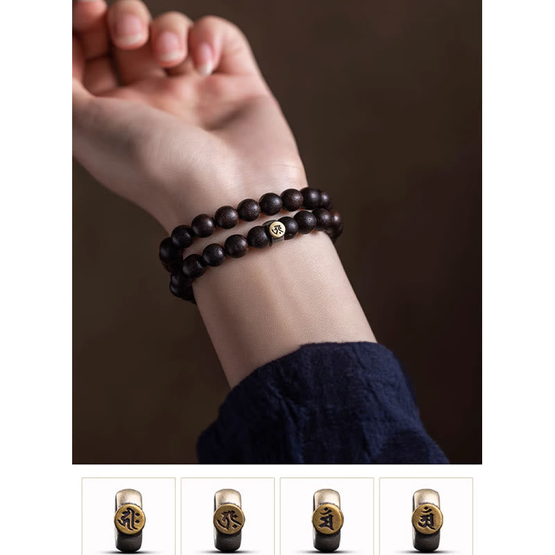 Pulsera de doble vuelta con piedras de Buda en plata de ley 925, con el zodíaco chino, Buda natal, madera de agar y cuarzo fresa.