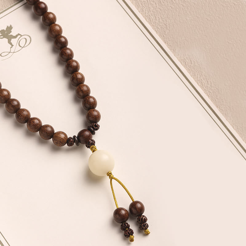 Pulsera de doble vuelta con semillas de Bodhi y sándalo rojo de hoja pequeña con piedras de Buda y sándalo