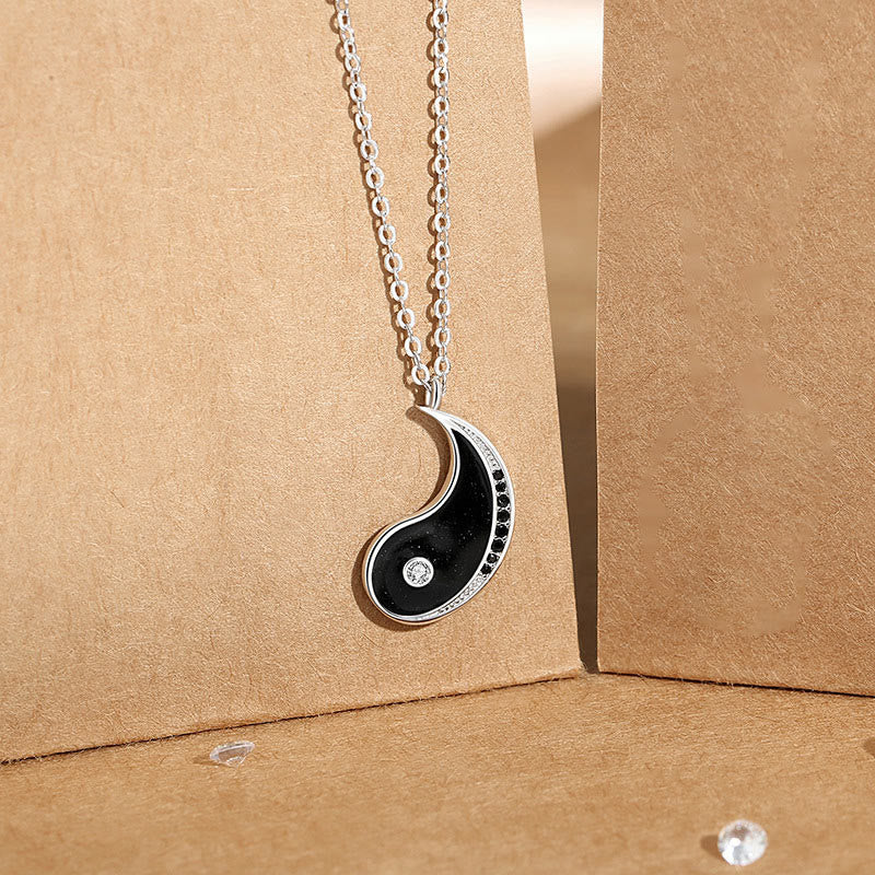 Collar con colgante de piedras de Buda en plata de ley 925 con símbolo Yin Yang y armonía