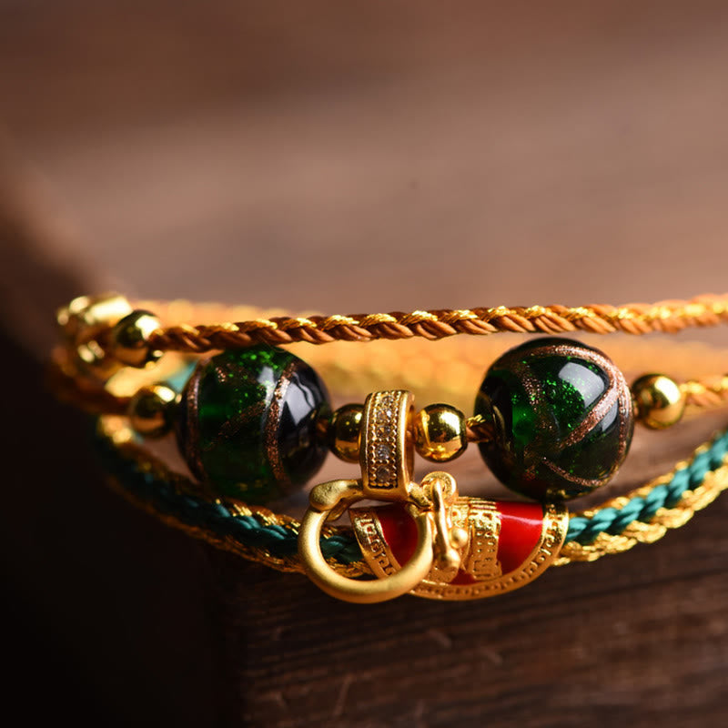 Pulsera curativa multicapa trenzada con cuentas de vidrio Liuli y cuerda tibetana hecha a mano con piedras de Buda