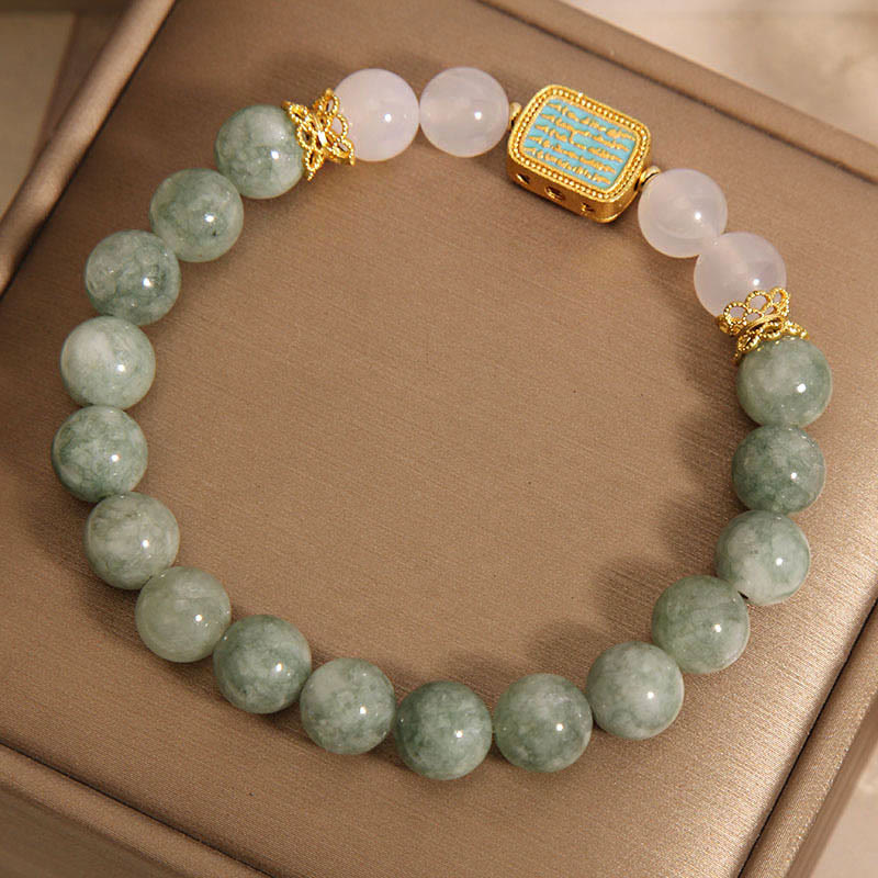 Pulsera de la abundancia de las Cinco Escrituras con piedras de Buda, jade verde natural y ágata blanca