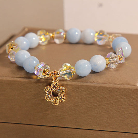 Pulsera de cristal curativo con flor de aguamarina natural de Buddha Stones