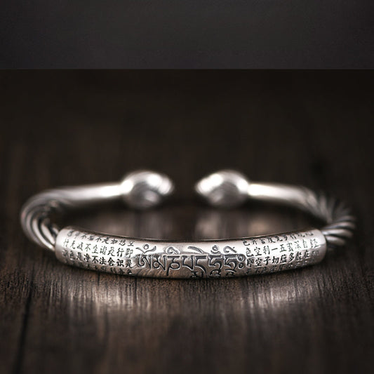 Tibetan Bracelet Pure Silver Heart Sutra Bracelet for Inner Peace