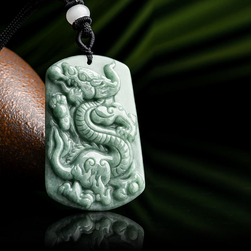 Collar con colgante de amuleto de éxito de jade del zodiaco chino del año del dragón con piedras de Buda