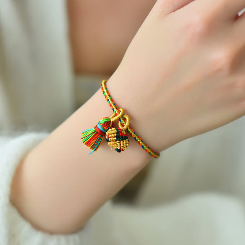 Buddha-Steine, buntes Seil, Glück, handgefertigt, Zongzi, goldene Kugel, Charm-Armband