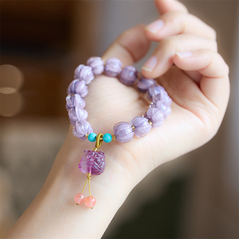 Pulsera de la Iluminación con Cuentas de Vidrio Liuli y Diseño de Loto, Fluorita, Marfil, Fruta, León Danzante