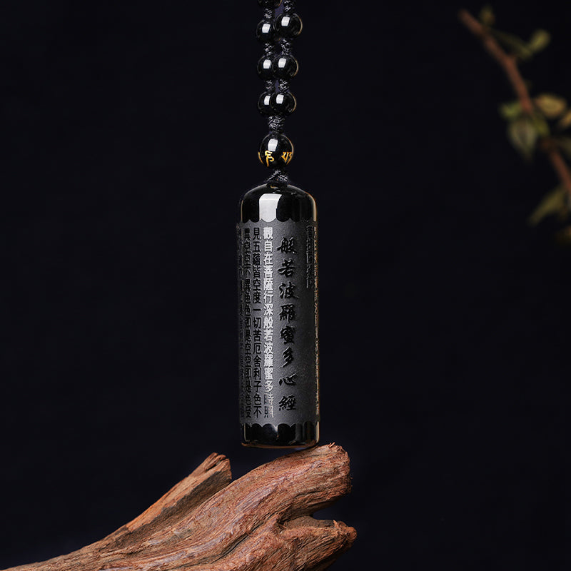 Colgante de obsidiana negra natural con piedras de Buda para purificación del Sutra del Corazón