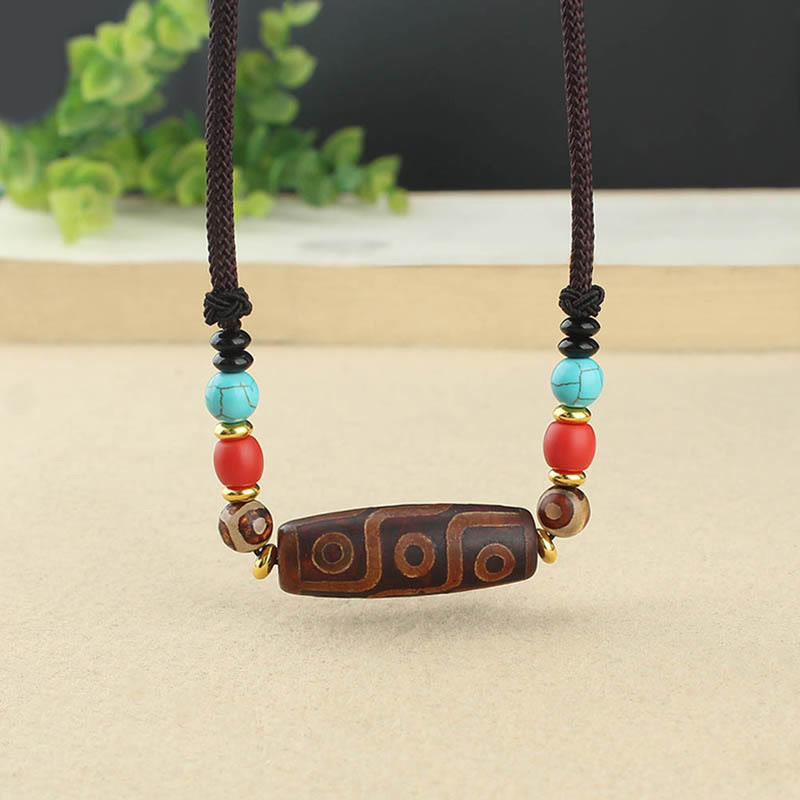 Collar con colgante de cadena de protección con cuentas Dzi tibetanas de nueve ojos y cuentas Dzi de tres ojos, piedras de Buda