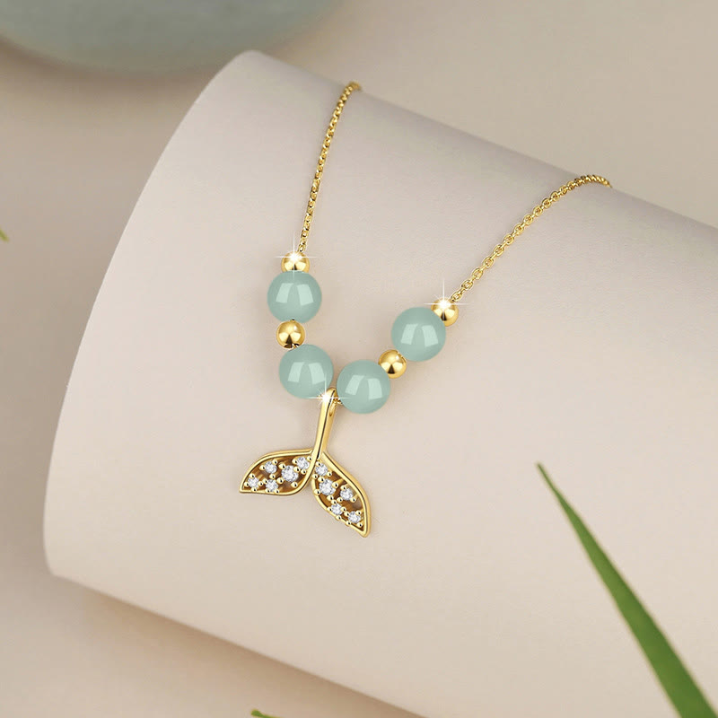 Collar con colgante de cola de pez de cuentas de jade hetiano de plata de ley 925 con piedras de Buda y la suerte