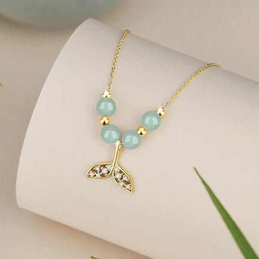 Collar con colgante de cola de pez de cuentas de jade hetiano de plata de ley 925 con piedras de Buda y la suerte