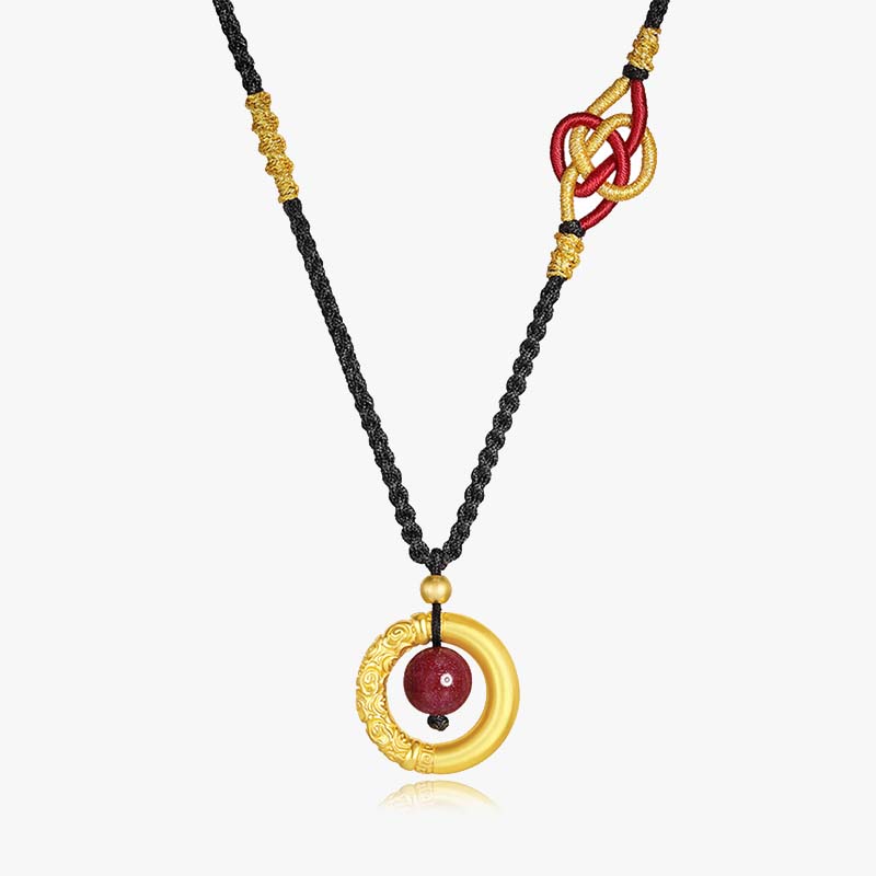Collar con colgante de piedra de Buda con cuentas de cinabrio redondas de ojo de tigre y protección