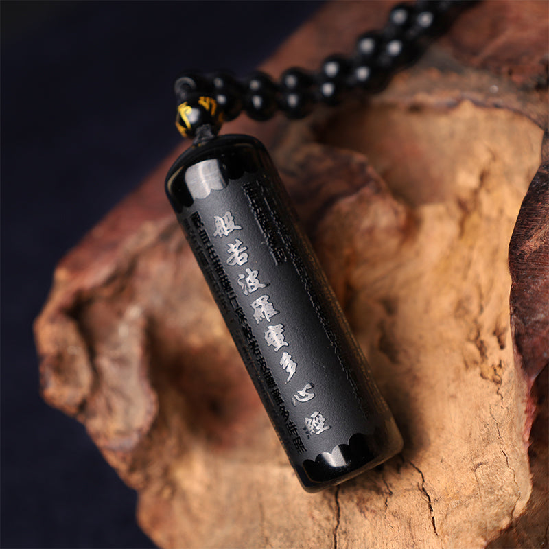 Colgante de obsidiana negra natural con piedras de Buda para purificación del Sutra del Corazón