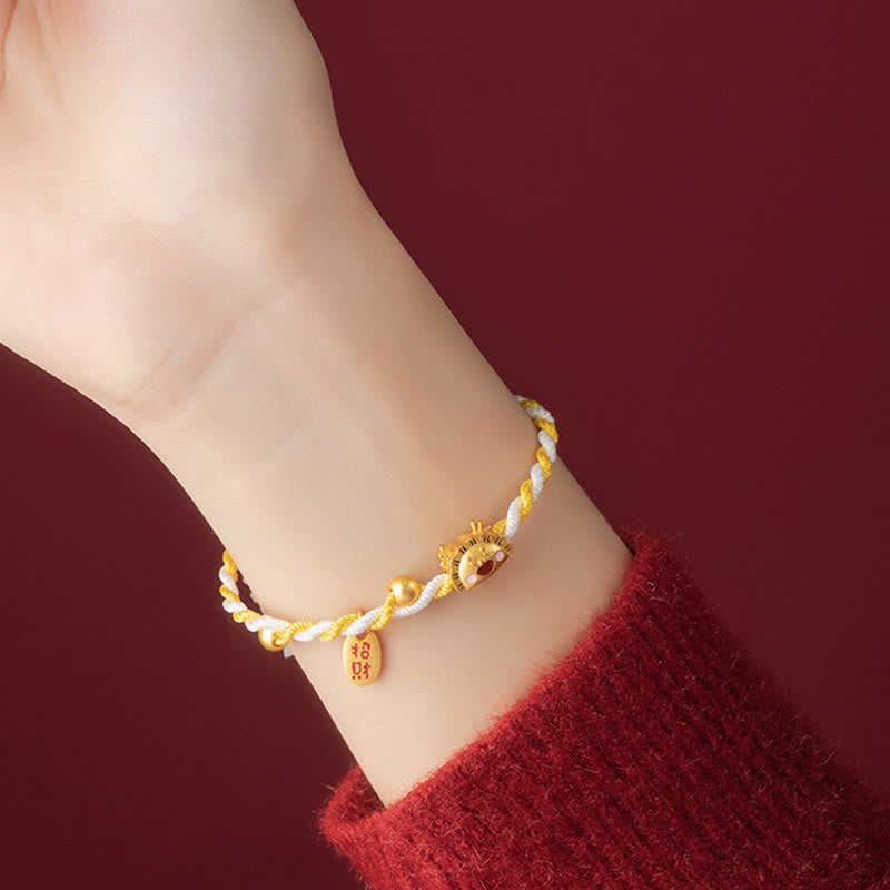 Buddha Stones 925 Sterling Silver Year Of The Dragon Dumpling Design Attract Fortune Luck Braided Bracelet