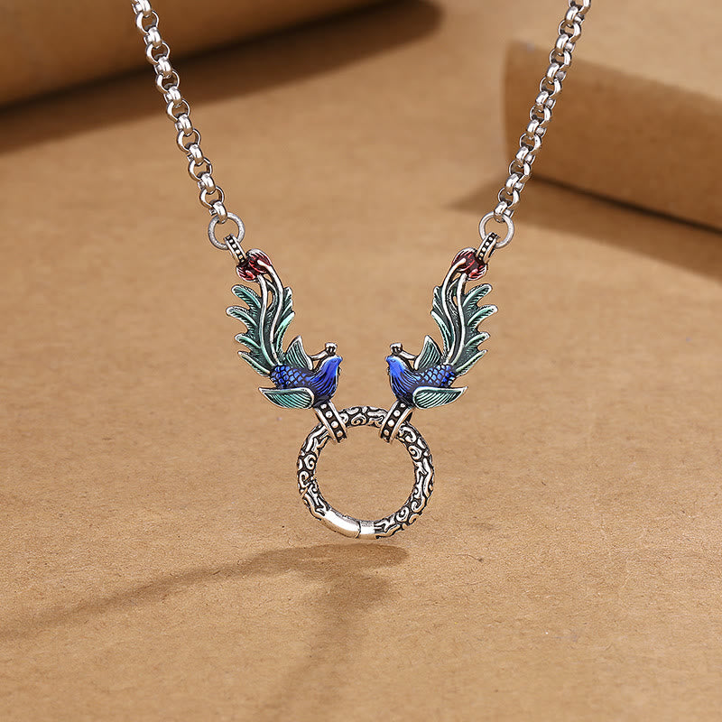Collar con colgante de flor de loto fénix y piedras de Buda para proteger la suerte