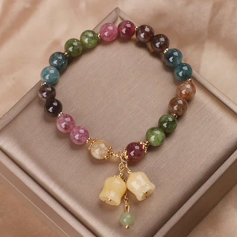 Pulsera de amor con cuentas de flor de turmalina natural y colorida de Buddha Stones