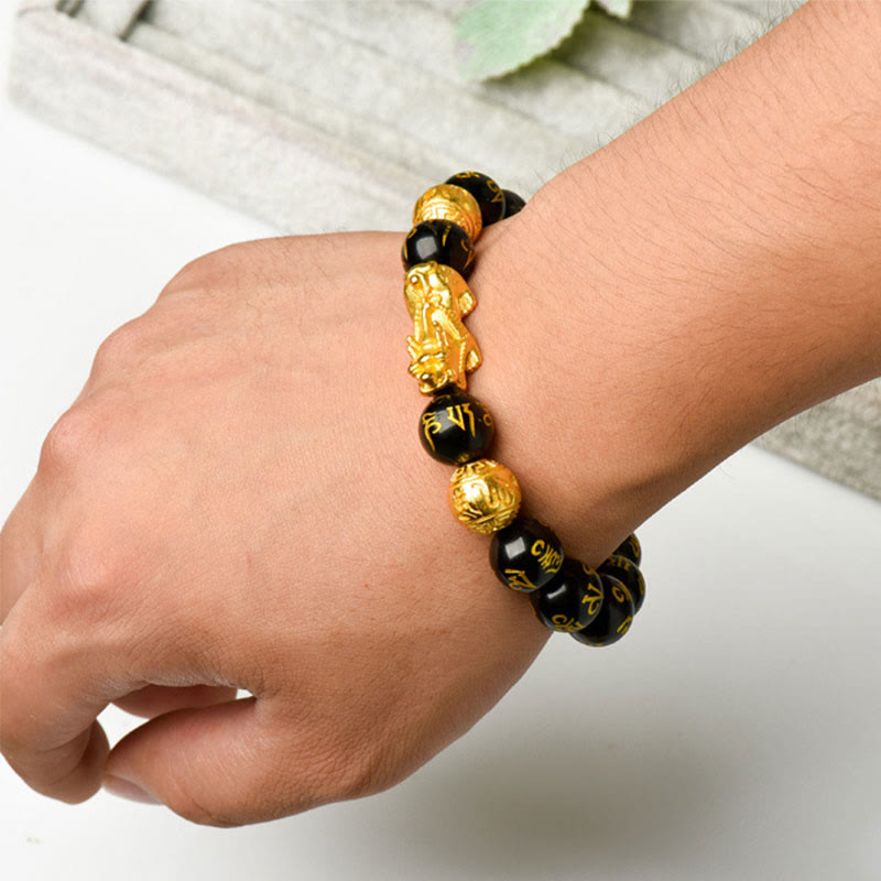 Buddha Stones FengShui PiXiu Obsidian Reichtum Armband