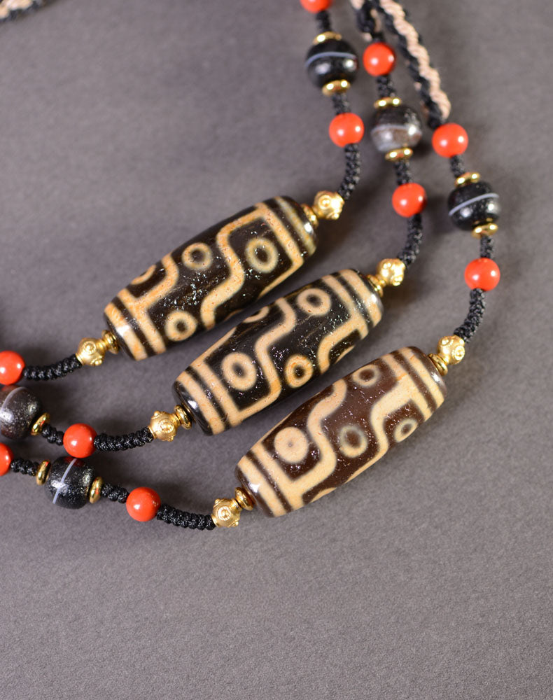 Charm Dzi Beads Necklace Tibetan Hand-Woven Dzi Stone Beads