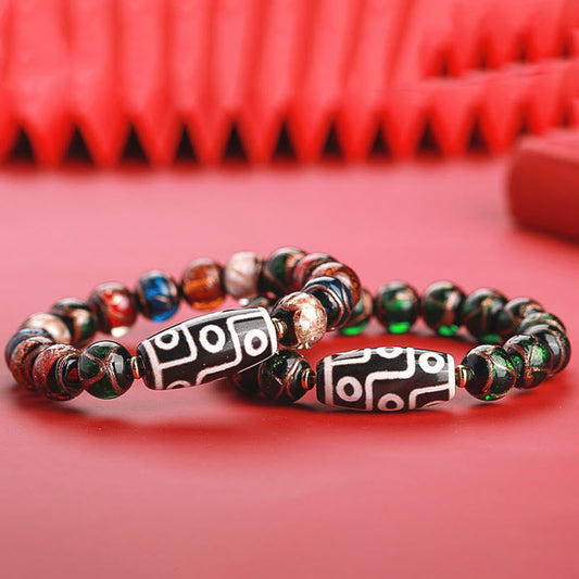 Pulsera de la riqueza con cuentas Dzi tibetanas de nueve ojos y cuentas Dzi de tres ojos con cuentas de vidrio Liuli.