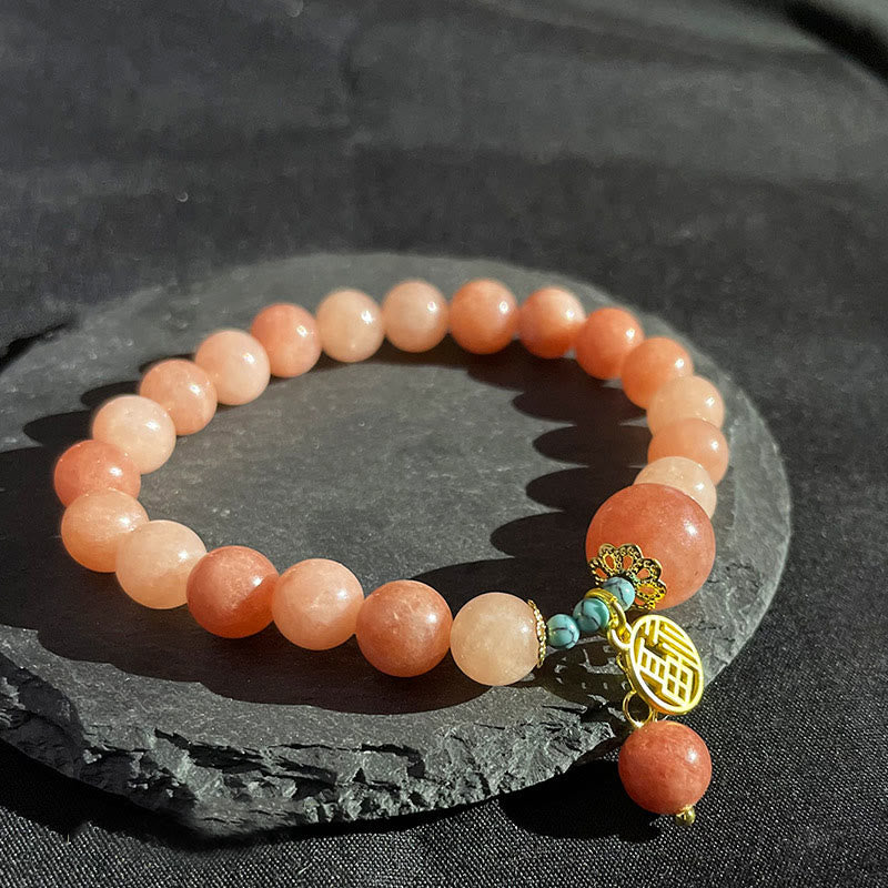 Pulsera de la suerte con amuleto de Buda, piedra naranja natural, turquesa y carácter Fu