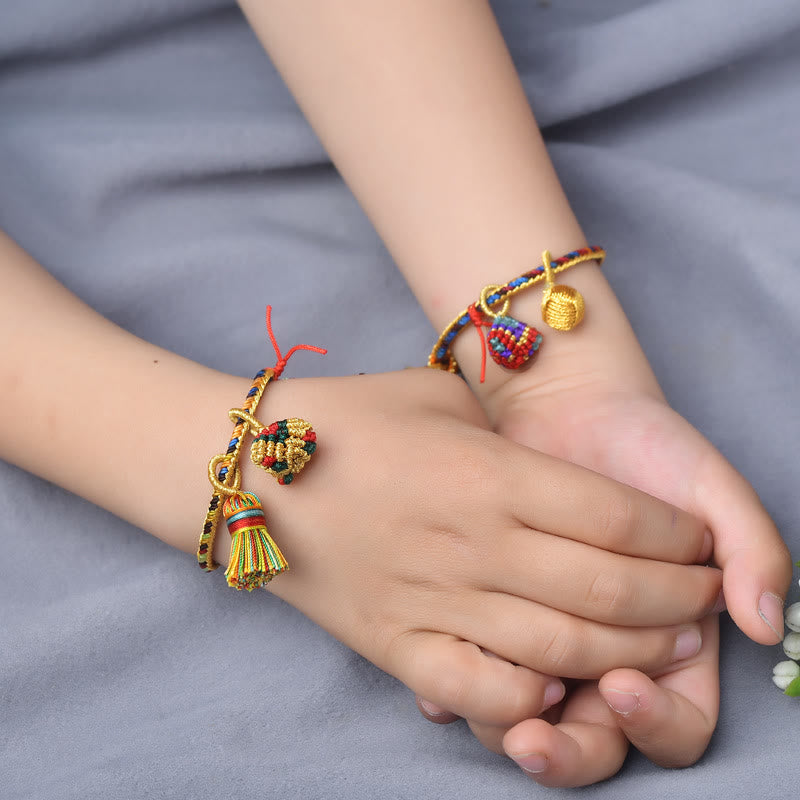 Buddha-Steine, buntes Seil, Glück, handgefertigt, Zongzi, goldene Kugel, Charm-Armband