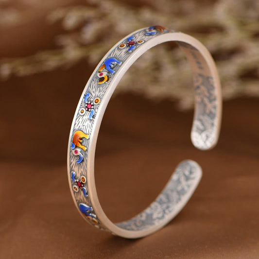 Pulsera brazalete con piedras de Buda, plata de ley 999, elefante, fuerza y sabiduría