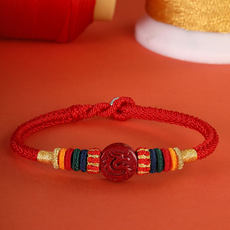 Buddha Stones Year of the Dragon 925 Sterling Silver Chinese Zodiac Cinnabar Auspicious Matches Blessing Bracelet