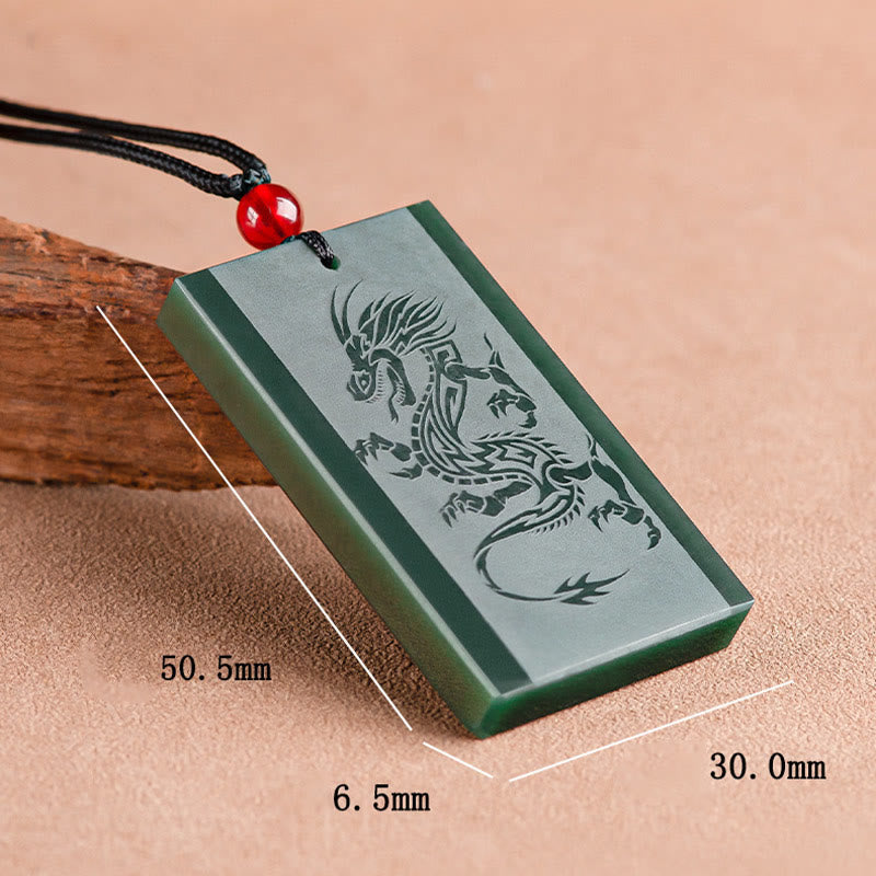 Buddha Stones Hetian Cyan Jade Drachen graviert Erfolg Halskette Anhänger