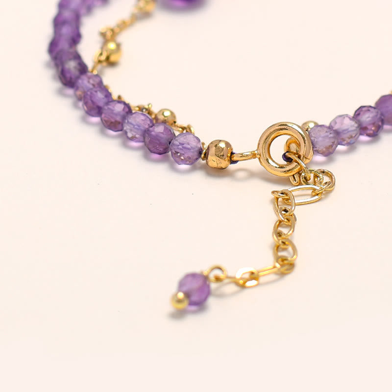 Pulsera de cadena de doble capa con cristales de amatista y baño de oro de 14 quilates de Buddha Stones