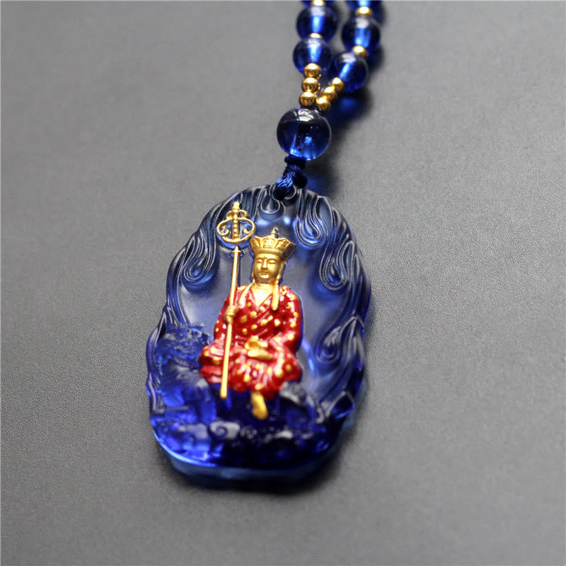 Collar con colgante de amuleto de compasión de cristal de Buda Liuli de piedras de Buda Ksitigarbha
