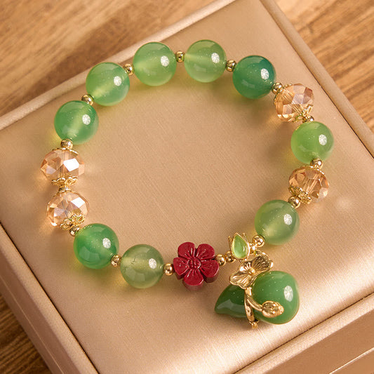 Pulsera de confianza con cuentas de flor de cinabrio, calabaza, ágata roja natural y ágata verde de Buda