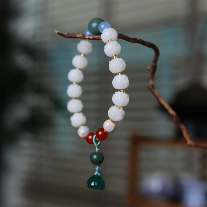 Pulsera de armonía y paz con cuentas de loto talladas con semillas de bodhi y piedras de Buda