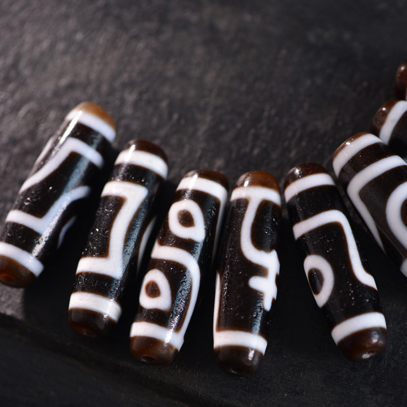 Tibetan Dzi Bead Pendant Agate Classic Black and White, Length 38mm Wide 12mm, Totem Random - Touch Bling
