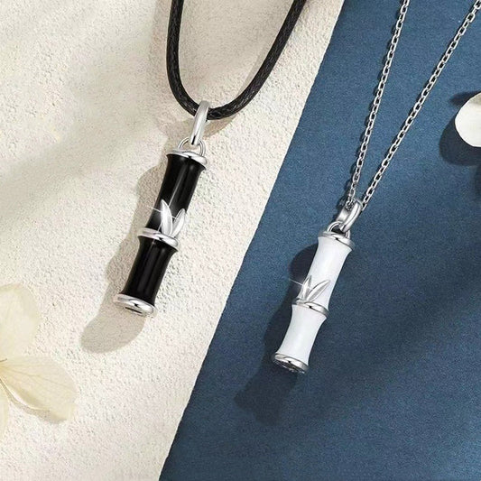 Collar con colgante de cobre para pareja con diseño de bambú y piedras de Buda