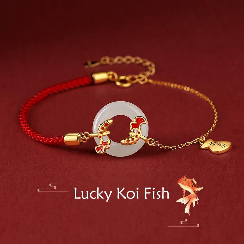 Buddha Stones 999 Sterling Silber Hetian Weiße Jade Doppel Koi Fisch Friedensschnalle Glücksbringer Reichtum Armband