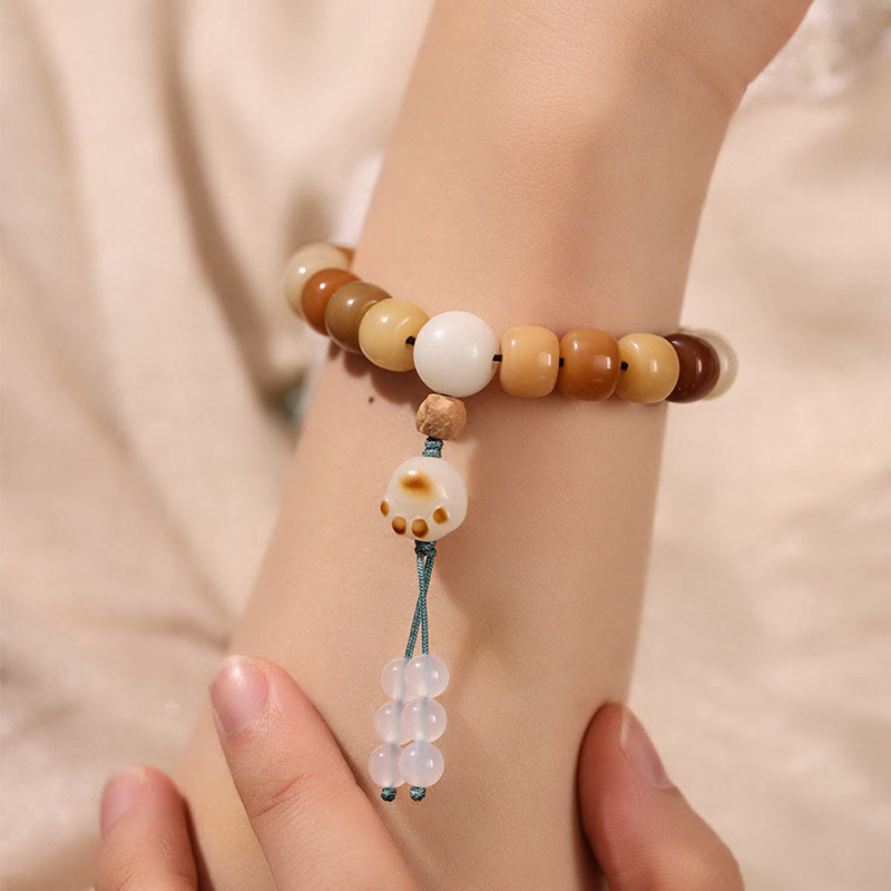 Pulsera de sabiduría Om Mani Padme Hum con semillas de Bodhi naturales de Buda y el Señor del Bosque Cadáver