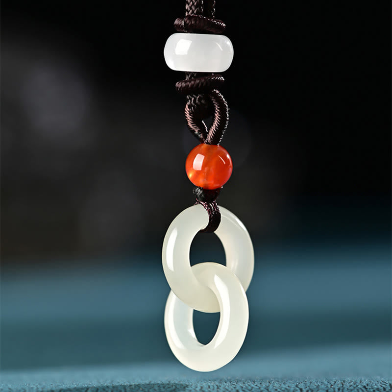 Collar con colgante de jade blanco y cian natural de Buda con doble hebilla de paz y éxito