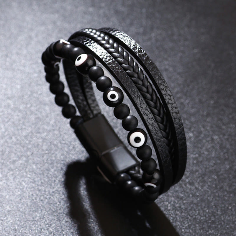 Pulsera trenzada multicapa con cuentas y protección de ojo de tigre y piedras de Buda