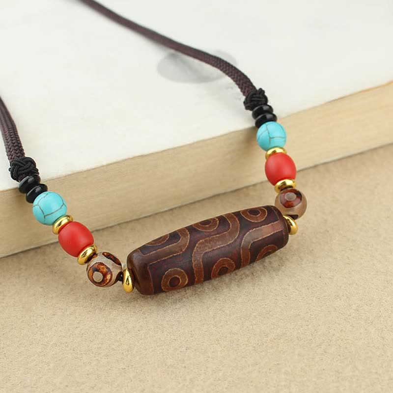 Collar con colgante de cadena de protección con cuentas Dzi tibetanas de nueve ojos y cuentas Dzi de tres ojos, piedras de Buda