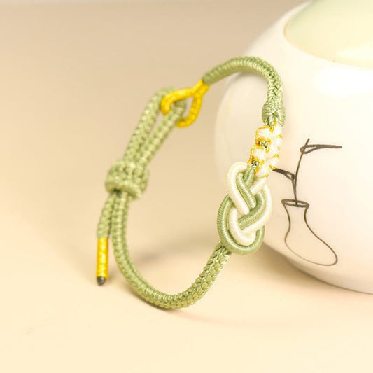 Pulsera de ocho hilos con nudo de la paz y flor de durazno, hecha a mano con piedras de Buda, para la buena suerte