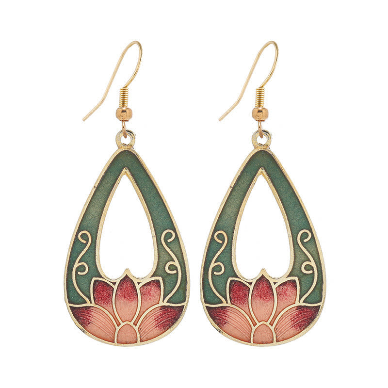 Pendientes colgantes de cobre con diseño de flor de loto y mariposa de Buda y piedras de iluminación