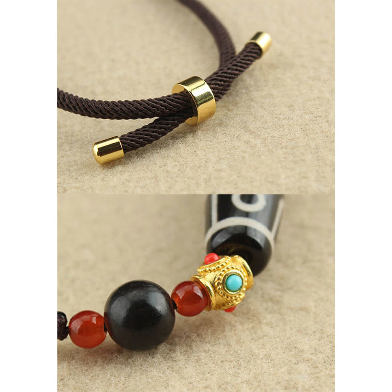 Collar con colgante de hilo con cuentas Dzi tibetanas de nueve ojos y piedras de Buda con bendiciones de protección