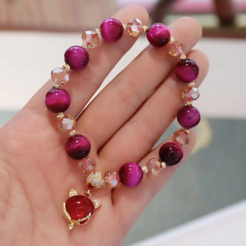 Pulsera de Buda con piedras de ojo de tigre rojo y zorro Pixiu para la protección y la confianza