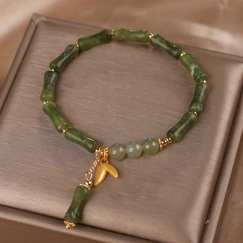 Buddha Stones Armband mit grünem Bambus-Jadeblatt-Muster, Reichtum und Glück